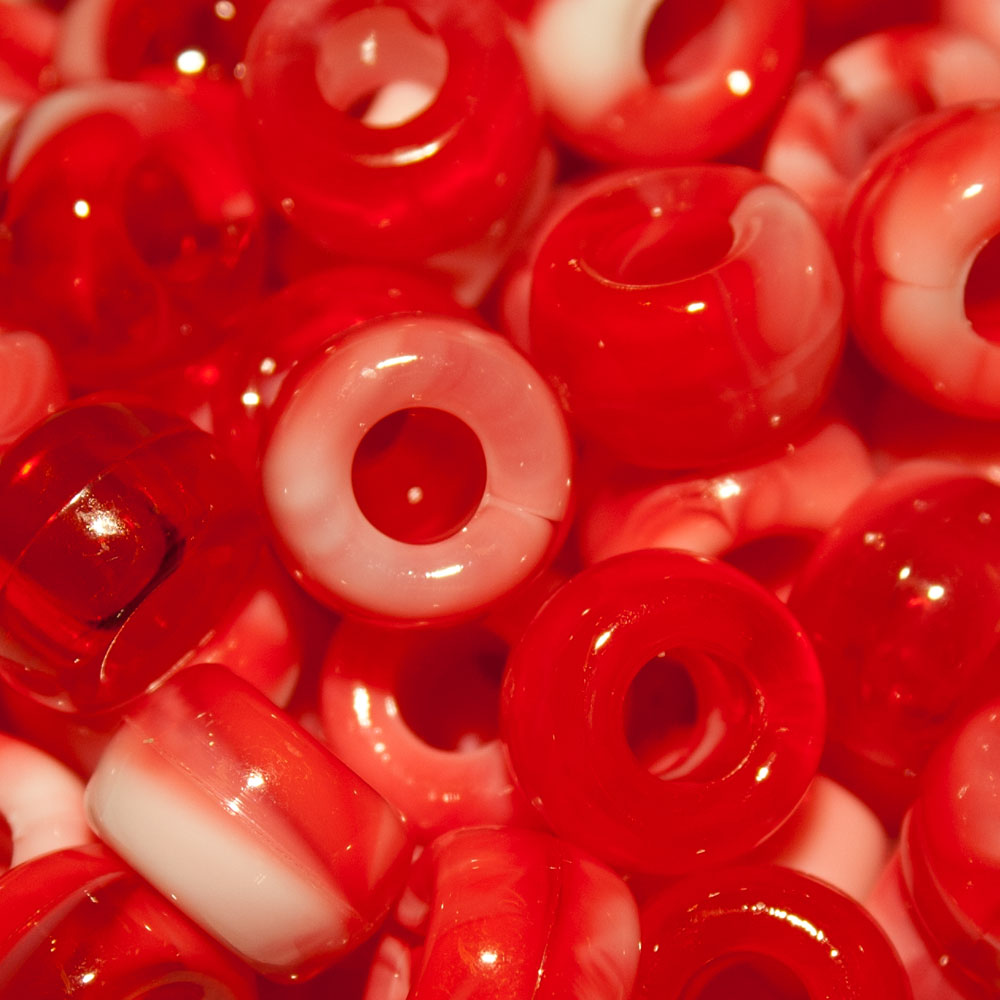 Pony Beads 9x6mm Opaque White and Transparent Colour Marble - Approx. 95pcs