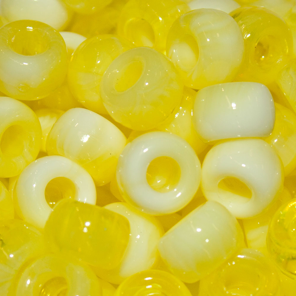 Pony Beads 9x6mm Opaque White and Transparent Colour Marble - Approx. 95pcs
