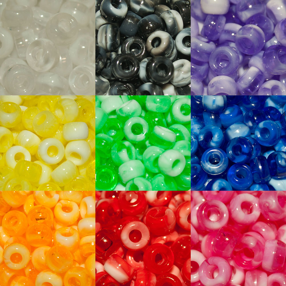 Pony Beads 9x6mm Opaque White and Transparent Colour Marble - Approx. 95pcs