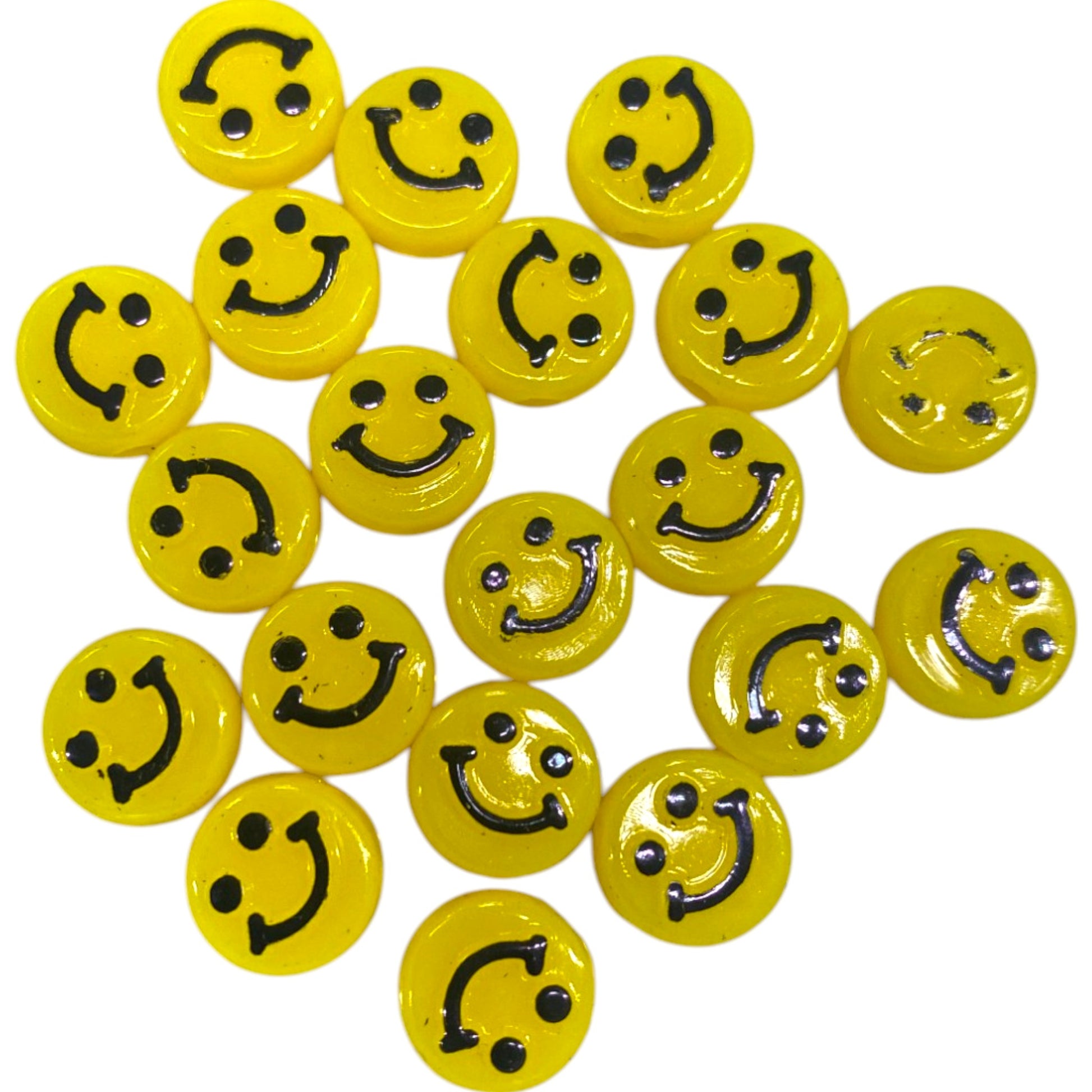 X MM YELLOW SMILEY FACE BEADS 20 PCS