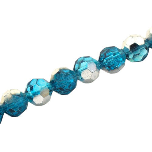 10 MM FACETED ROUND BEADS APPROX 72/PCS - AQUA / METALLIC SILVER