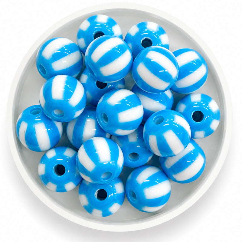 12mm Acrylic Round Stipe Beads - 20 Pieces