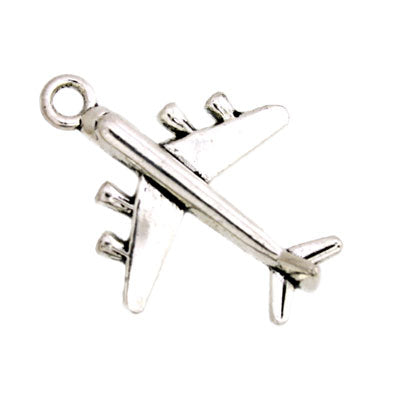 AEROPLANE CHARM 27 MM SILVER - 12 PCS