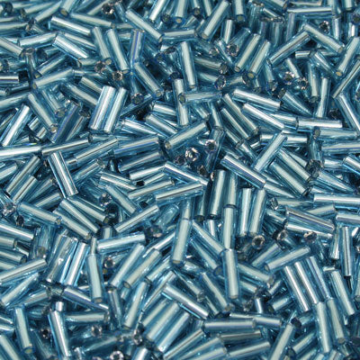 6 - 8 MM BUGLE BEADS - 100 G - SILVER LINED LIGHT AQUA