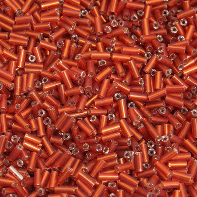 5 - 7 MM BUGLE BEADS - 100 G - SILVER LINED RED