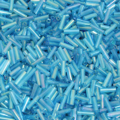 6 - 8 MM BUGLE BEADS - 100 G - AQUA RAINBOW