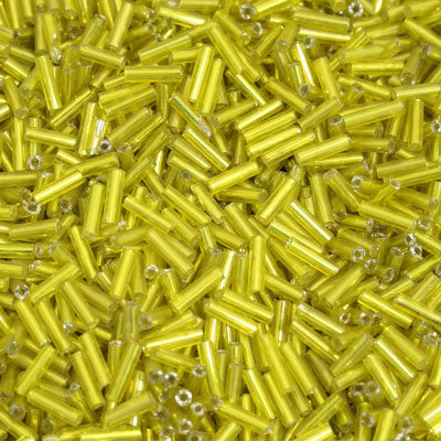 6 - 8 MM BUGLE BEADS - 100 G - SILVER LINED LEMON