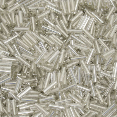 6 - 8 MM BUGLE BEADS - 100 G - SILVER LINED CLEAR