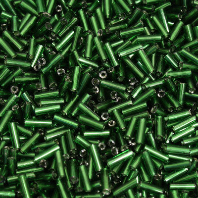 6 - 8 MM BUGLE BEADS - 100 G - SILVER LINED DARK GREEN