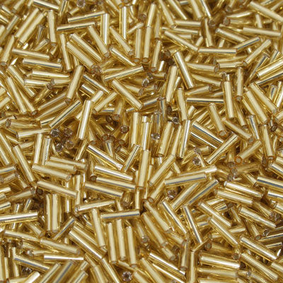 6 - 8 MM BUGLE BEADS - 100 G - SILVER LINED GOLD