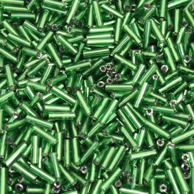 6 - 8 MM BUGLE BEADS - 100 G - SILVER LINED GREEN