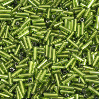 6 - 8 MM BUGLE BEADS - 100 G - SILVER LINED LIME