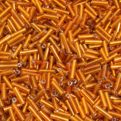 6 - 8 MM BUGLE BEADS - 100 G - SILVER LINED ORANGE