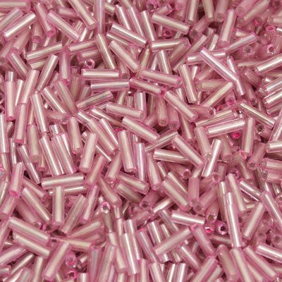 6 - 8 MM BUGLE BEADS - 100 G - SILVER LINED PINK