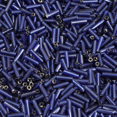 6 - 8 MM BUGLE BEADS - 100 G - SILVER LINED ROYAL BLUE