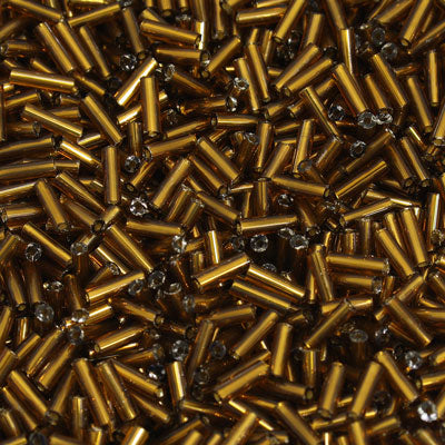 6 - 8 MM BUGLE BEADS - 100 G - SILVER LINED TOPAZ
