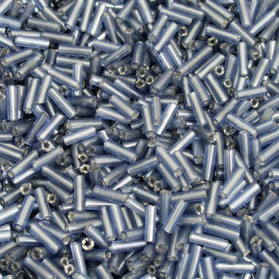 6 - 8 MM BUGLE BEADS - 100 G - SILVER LINED STEEL BLUE