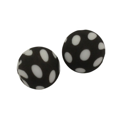 15 MM ROUND SILICONE BEADS BLACK AND WHITE DOTS - 2 PCS