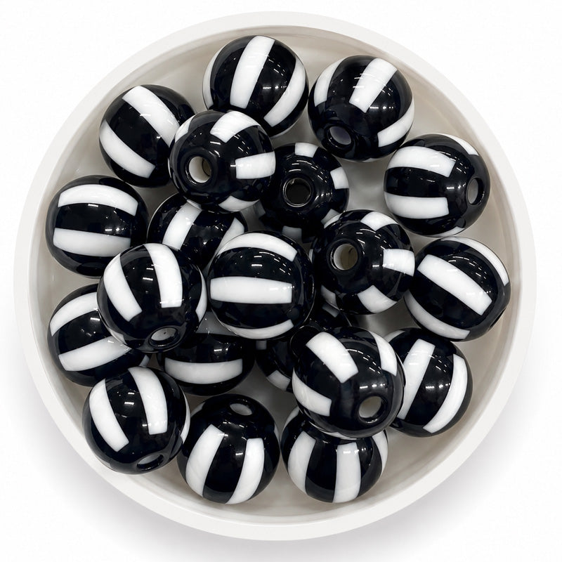 12mm Acrylic Round Stipe Beads - 20 Pieces