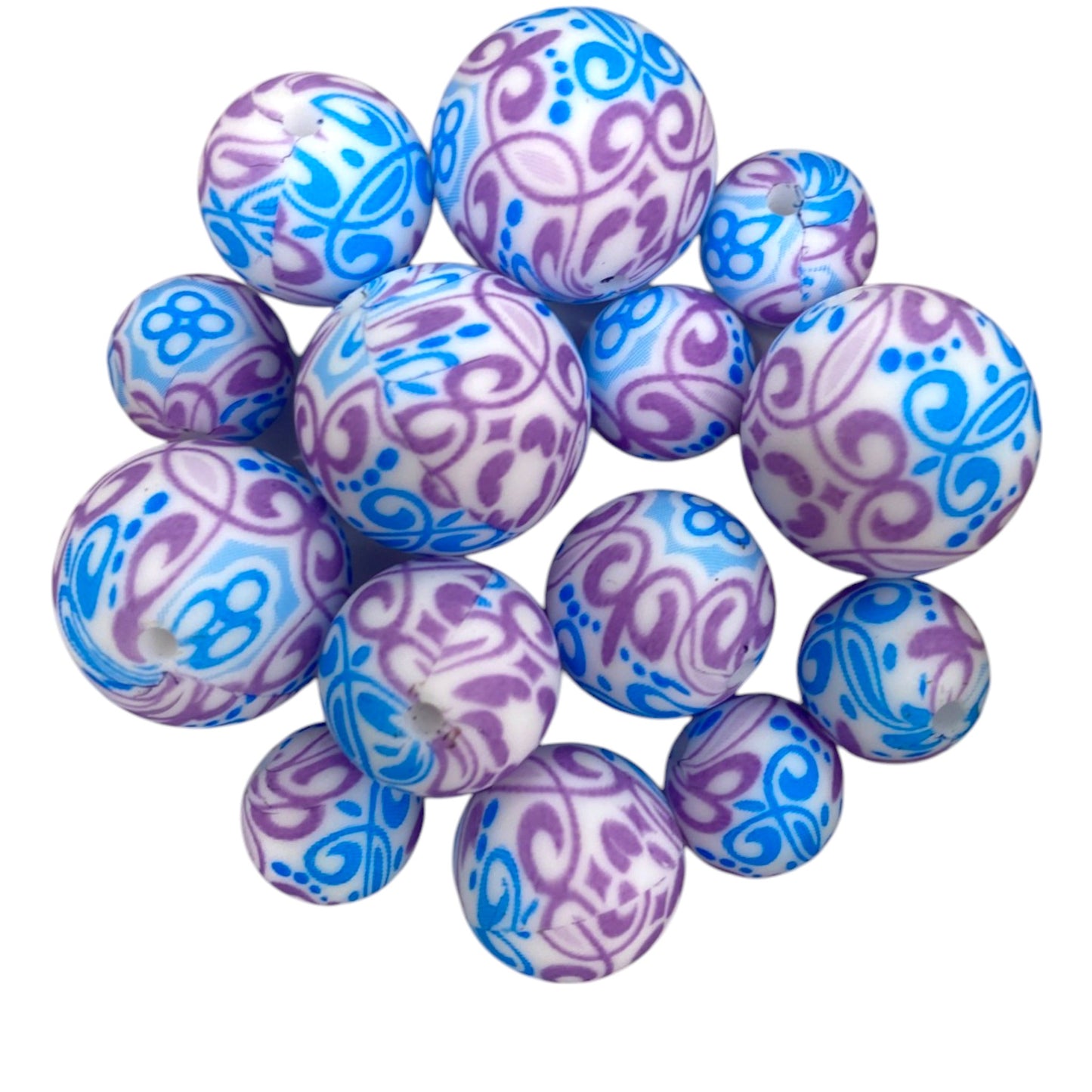 SILICONE BEADS - BLUE AND PURPLE PATTERNS