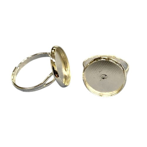 ADJUSTABLE BEZEL RING SILVER TRAY 14MM - 10 PCS