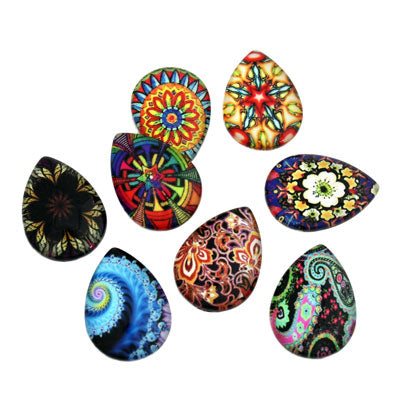 30 X 20 MM TEARDROP CABOCHONS RANDOM MIX DESIGNS - 8 PCS