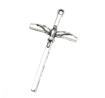 cross charm 40 mm silver - 5 pcs