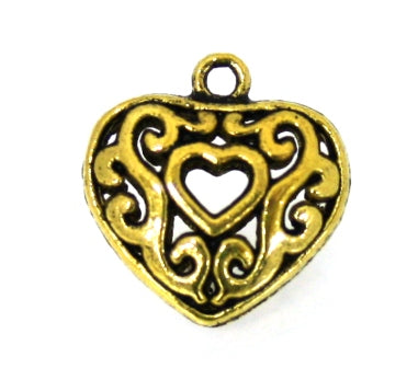 heart charm 20 mm gold - 3 pcs