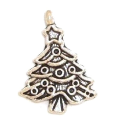 christmas tree charm 20 mm silver - 8 pcs