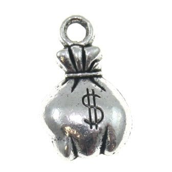 money bag charm 18 mm silver - 4 pcs