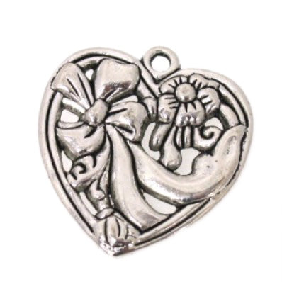heart  charm 28 mm silver - 6 pcs
