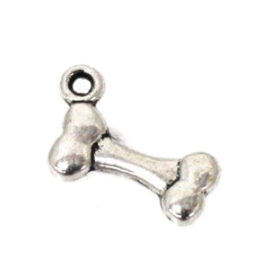 dog bone charm 16 mm silver - 20 pcs