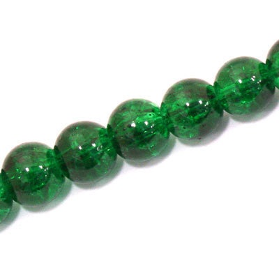 10 MM ROUND GLASS CRACKLE BEADS DARK GREEN - 82 PCS