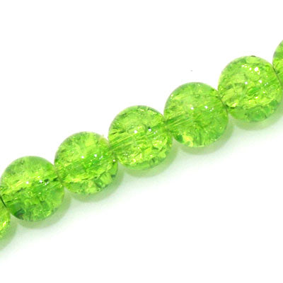 10 MM ROUND GLASS CRACKLE BEADS LIME - 82 PCS