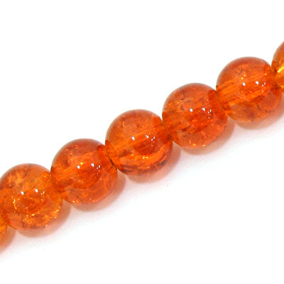10 MM ROUND GLASS CRACKLE BEADS ORANGE - 82 PCS