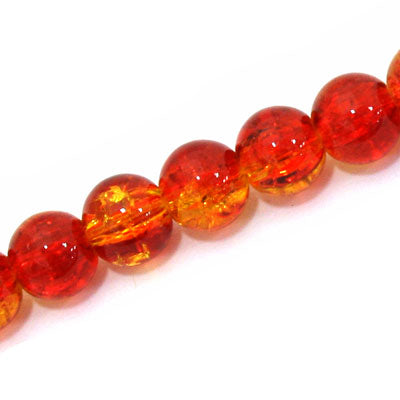 10 MM ROUND GLASS CRACKLE BEADS RED / YELLOW - 82 PCS