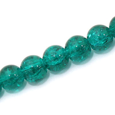 10 MM ROUND GLASS CRACKLE BEADS TEAL - 82 PCS