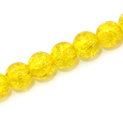 10 MM ROUND GLASS CRACKLE BEADS YELLOW - 82 PCS
