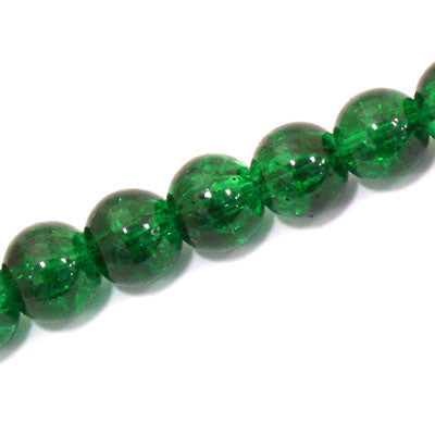 12 MM ROUND GLASS CRACKLE BEADS DARK GREEN - 65 PCS