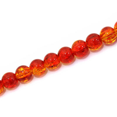 6 MM ROUND GLASS CRACKLE BEADS RED / YELLOW - 130 PCS