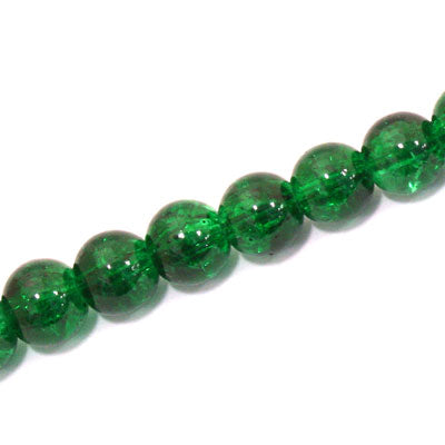 8 MM ROUND GLASS CRACKLE BEADS DARK GREEN - 98 PCS