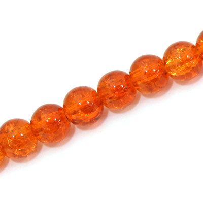 8 MM ROUND GLASS CRACKLE BEADS ORANGE - 98 PCS