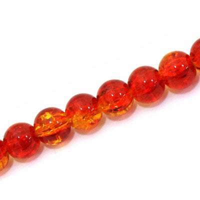 8 MM ROUND GLASS CRACKLE BEADS RED / YELLOW - 98 PCS