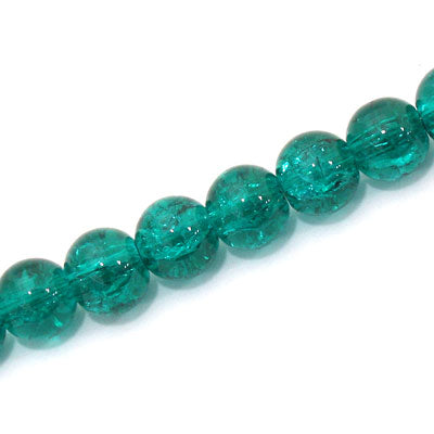8 MM ROUND GLASS CRACKLE BEADS TEAL - 98 PCS