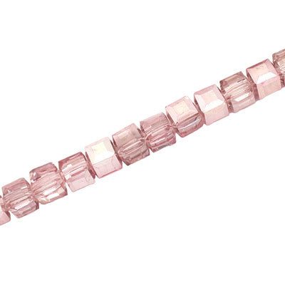 4 MM CRYSTAL CUBE BEADS METALLIC CRYSTAL PINK - 100 PCS