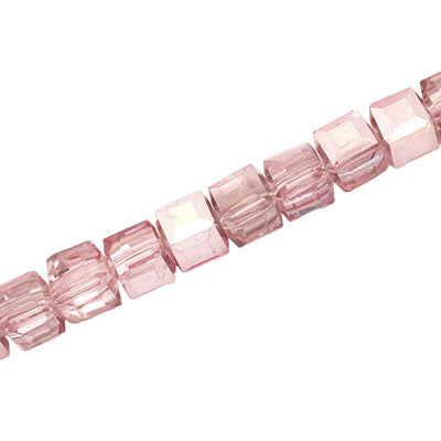 6 MM CRYSTAL CUBE BEADS METALLIC CRYSTAL PINK - 100 PCS