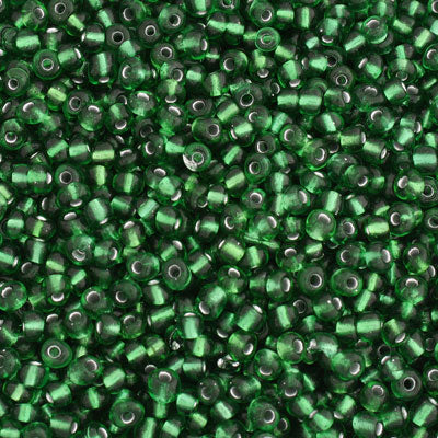 #6/0 SEED BEADS - APPROX 100G - SILVER LINED DARK GREEN