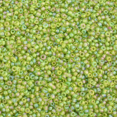 #11/0 SEED BEADS - APPROX 100G - LIGHT GREEN RAINBOW