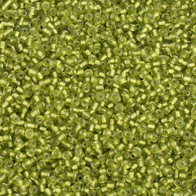 #11/0 SEED BEADS - APPROX 100G - SILVER LINED LIME