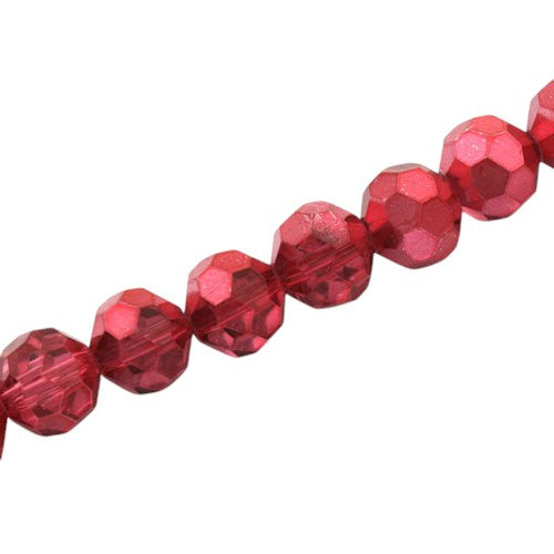 10 MM FACETED ROUND BEADS APPROX 34/PCS - CRYSTAL METALLIC CRANBERRY